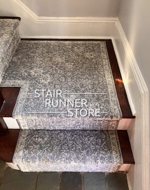 Inspiration Gallery by Stair Runner Store, Infinite Tradition Granite custom stair runner landing installation.