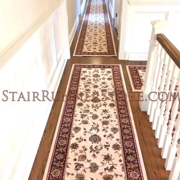 Brilliant Stair Runner 7226 IvoryRed 26" hall runner with custom end capping finish