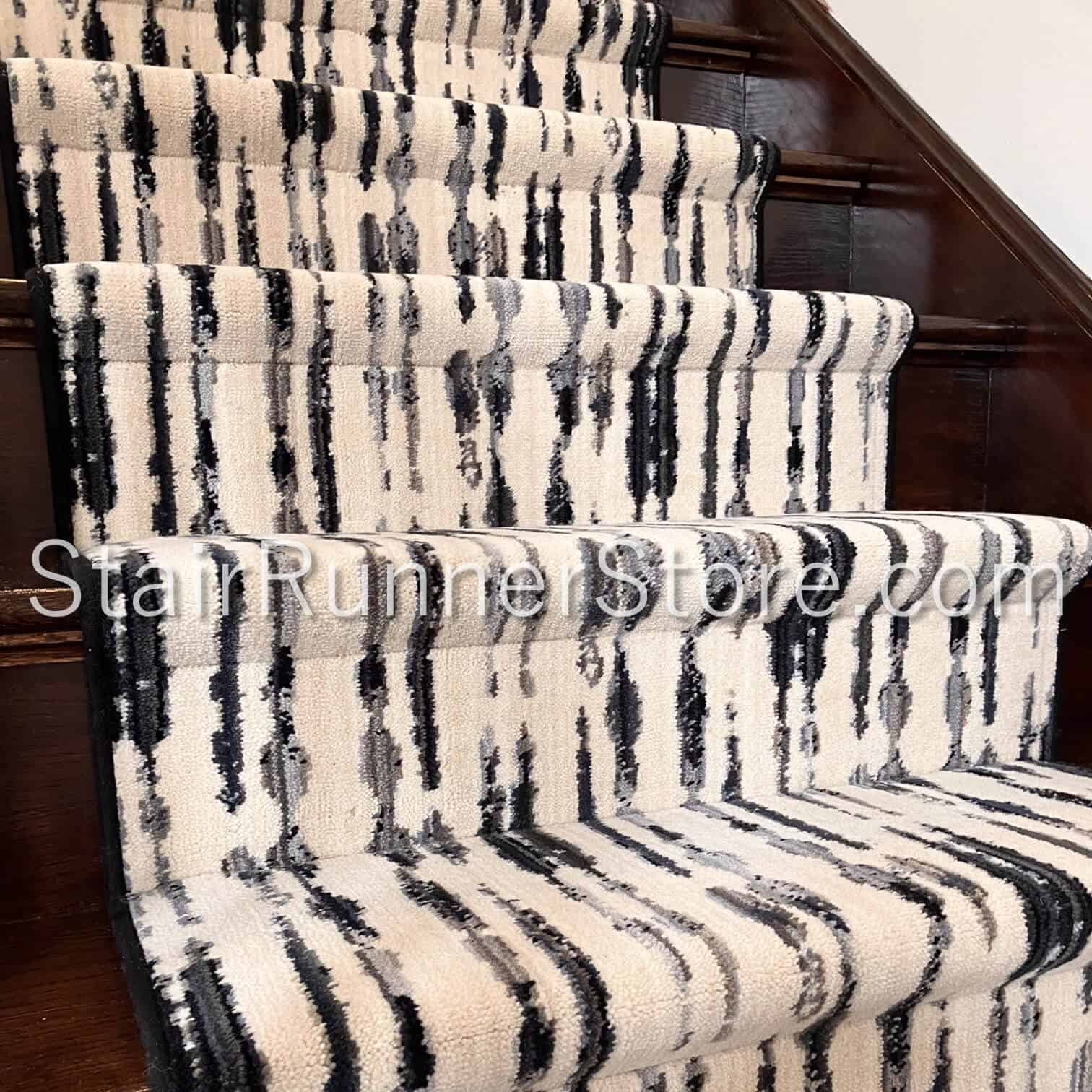 Variegated Custom Width Black Stair Runner Installation