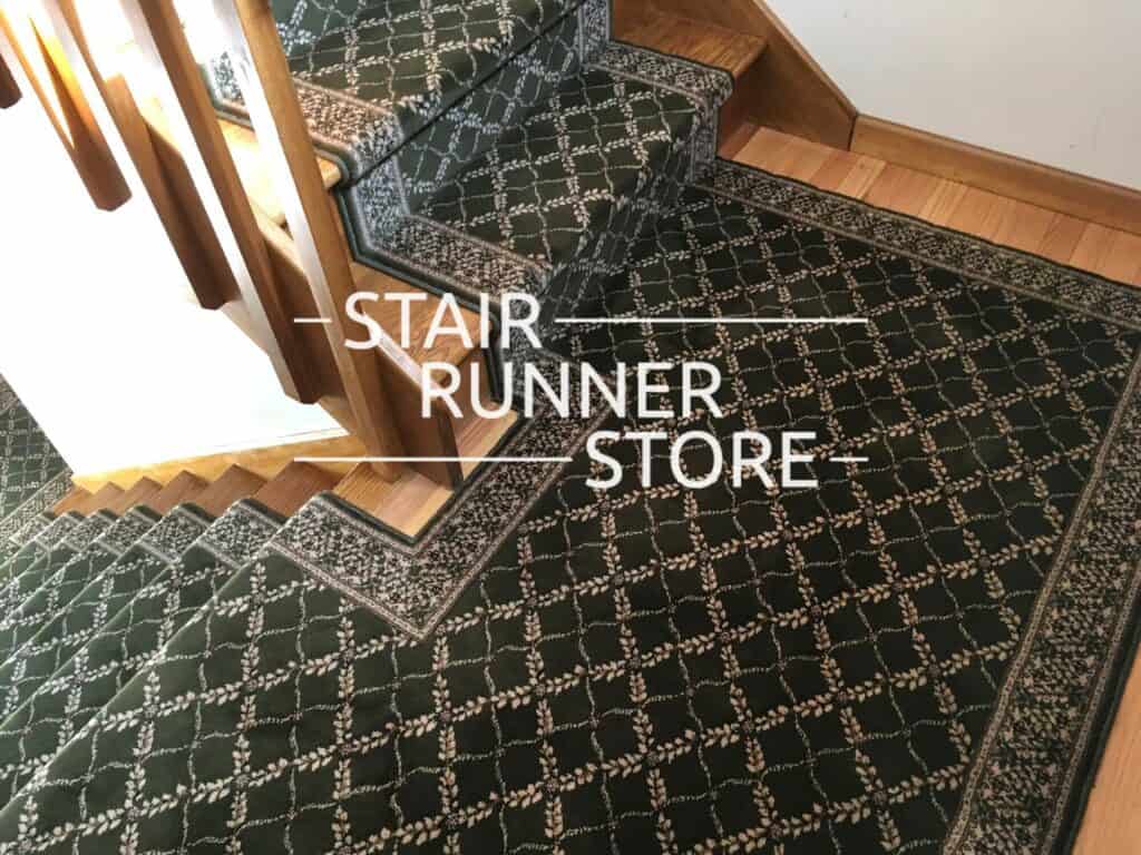 Anastasia Olive Custom Stair Runner landing installation