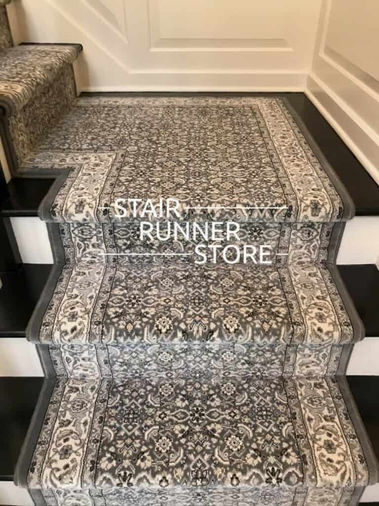 Ancient Garden 57011 Grey Custom Stair Runner Landing, Inspiration Gallery by Stair Runner Store