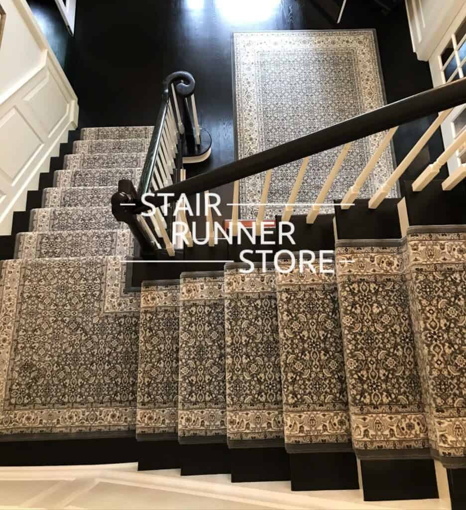 Ancient Garden 57011 Grey Custom Stair Runner and Area Rug, Inspiration Gallery by Stair Runner Store, Contact us - Stair Runner Store