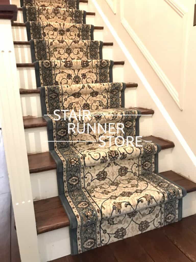 Ancient Garden 57120 Light Blue Stair Runner Installation, Sale Roll Balance Stair Runner 57120 LtBlue 31" W x 24' L