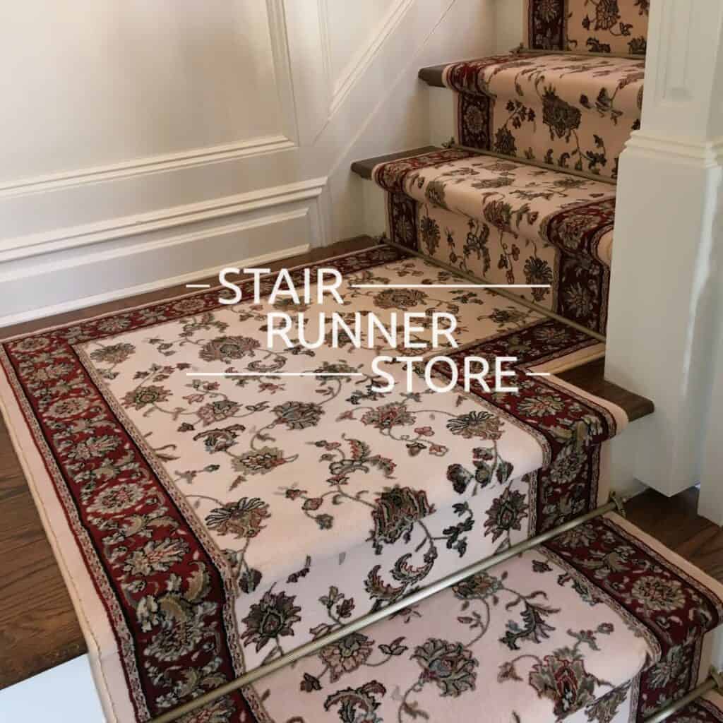 Brilliant 7226 Ivory Red Custom Stair Runner Installation