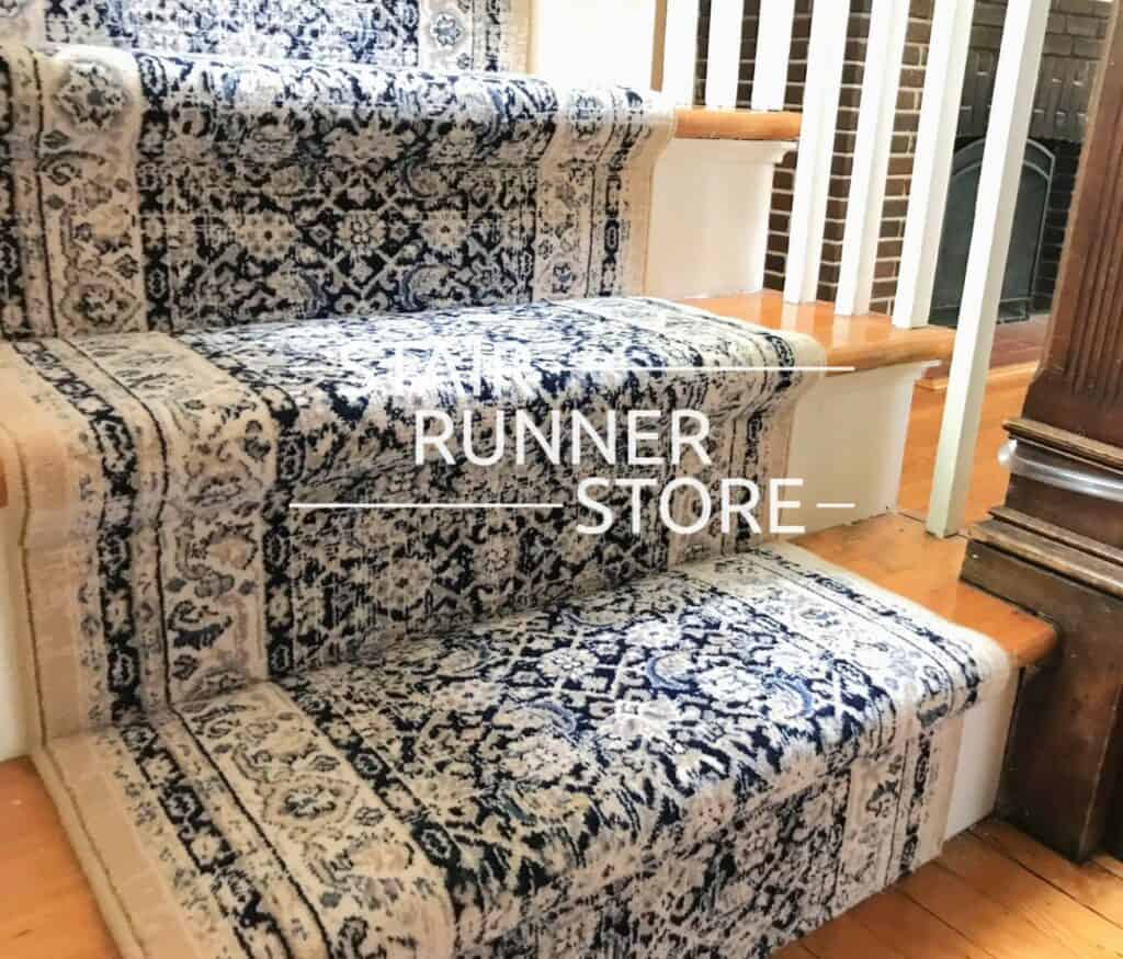 Brilliant Navy Beige 72407 Stair Runner Installation by Stair Runner Store