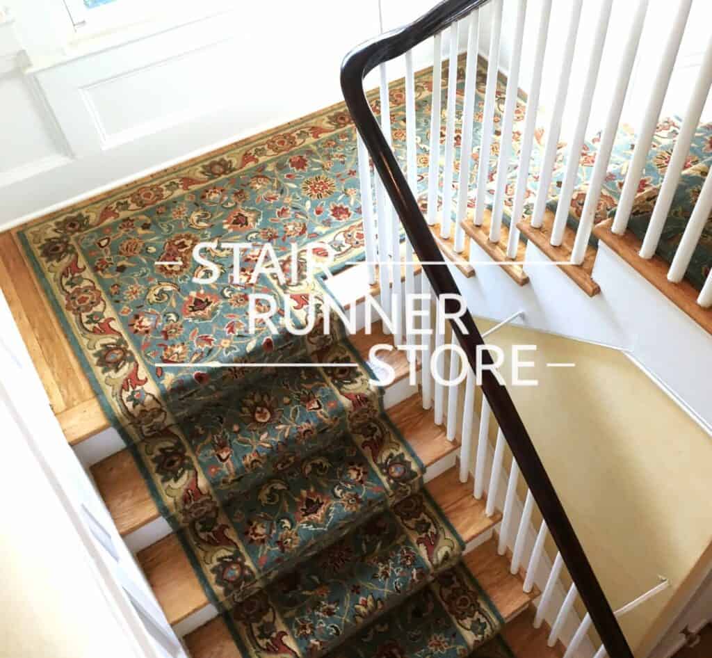 Kashan Elite Blue Custom U Shaped Stair Runner Landing, Custom Carpet Runners
