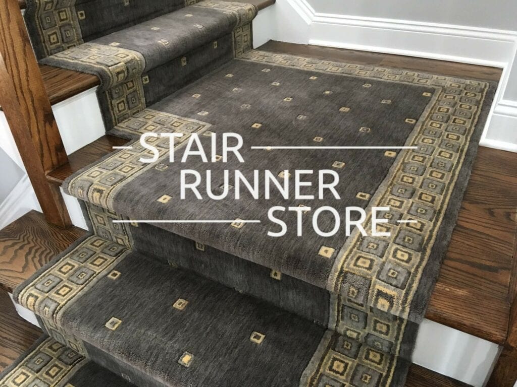 Nourison Squares Stair Runner Platinum installed custom stair runner landing