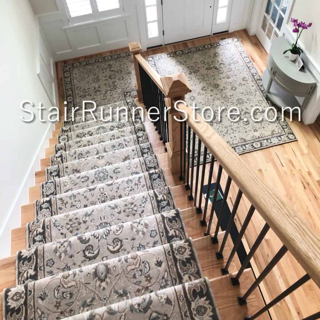 kashan elite mist stair runner custom landing and custom made area rug. StairRunnerStore.com reviews