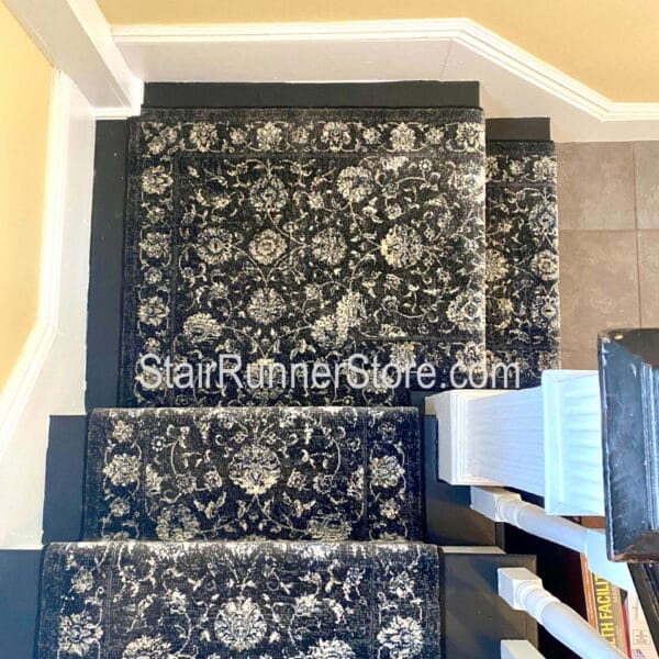 Ancient-Garden-Stair-Runner-57126-Charcoal-Silver-Shipped-project-with-2-Custom-Stair-Runner