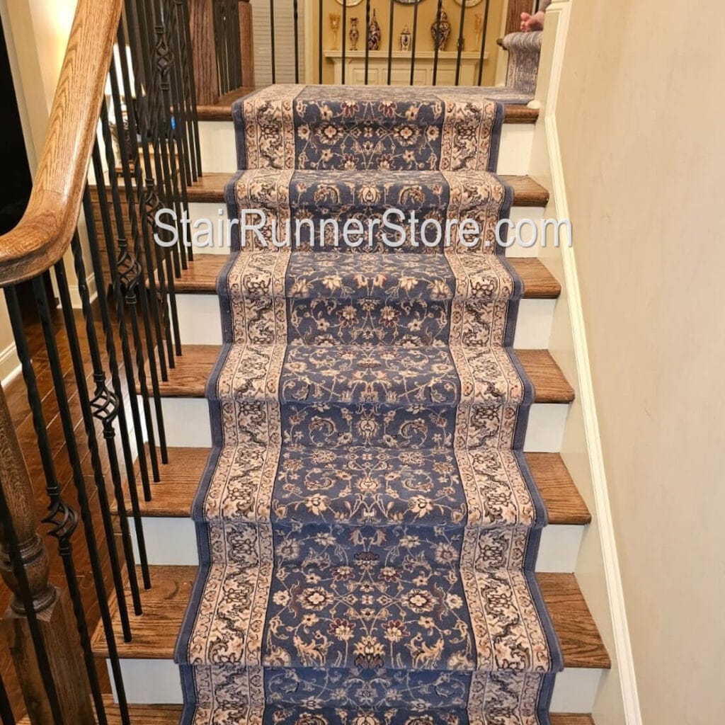 Brilliant Stair Runner 72284 Blue Shipped Custom Landing Installed