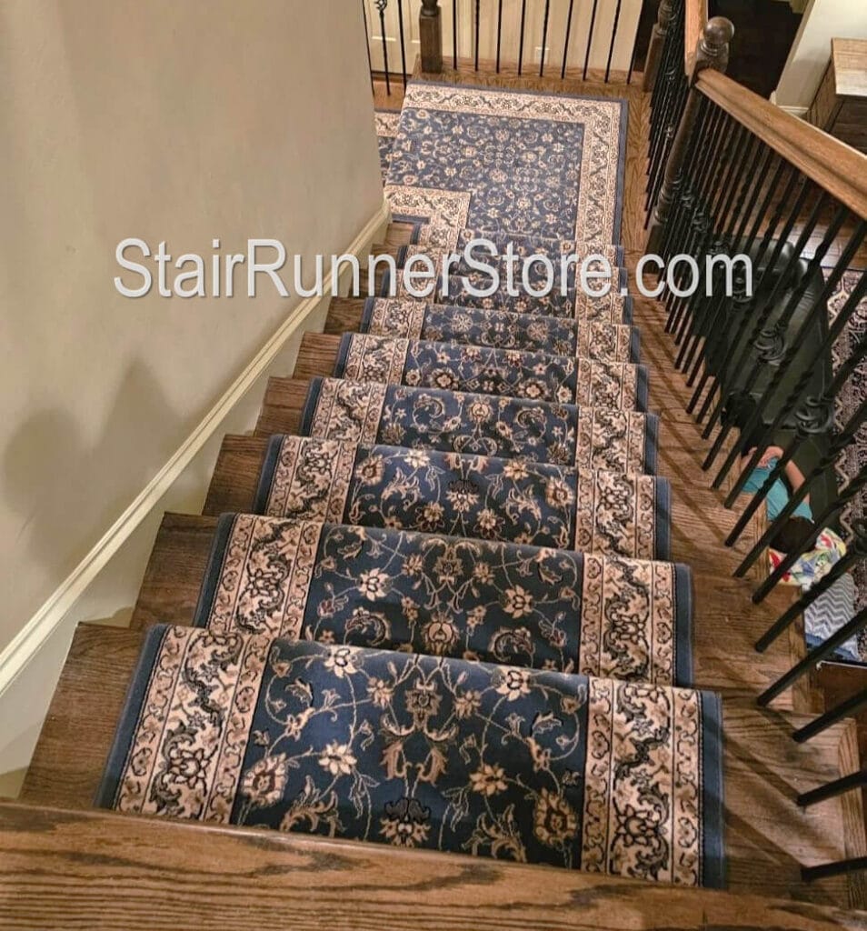 Brilliant Stair Runner 72284 Blue Shipped Custom Landing Installed