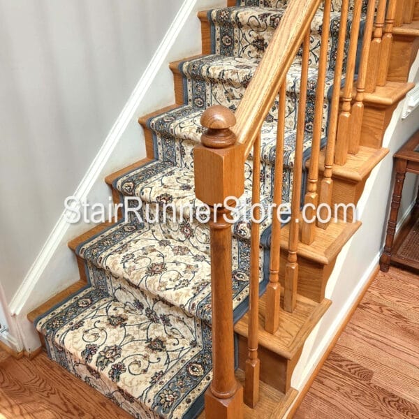 Ancient Garden Stair Runner 57120 LtBlue installation.